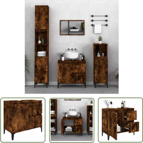 The Living Store Armoire de bain chêne fumé 65x33x60 cm bois d'ingénierie - Meuble De Salle De Bain - Armoire De Salle De Bain - Rangement Salle De Bain - Commode Salle De Bain - Meuble Lavabo