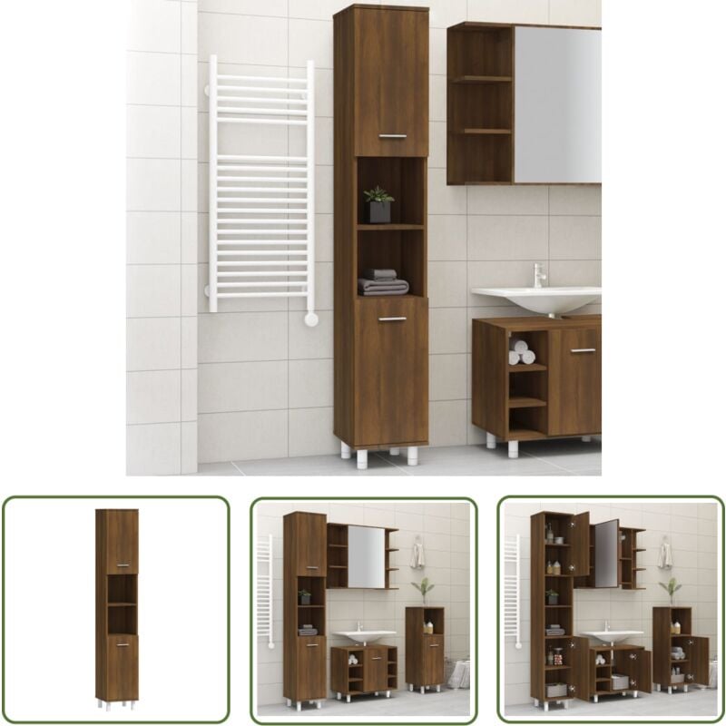 The Living Store Armoire de bain Chêne marron 30x30x179 cm Bois d'ingénierie - Armoire De Salle De Bain - Meuble Salle De Bain - Rangement Salle De