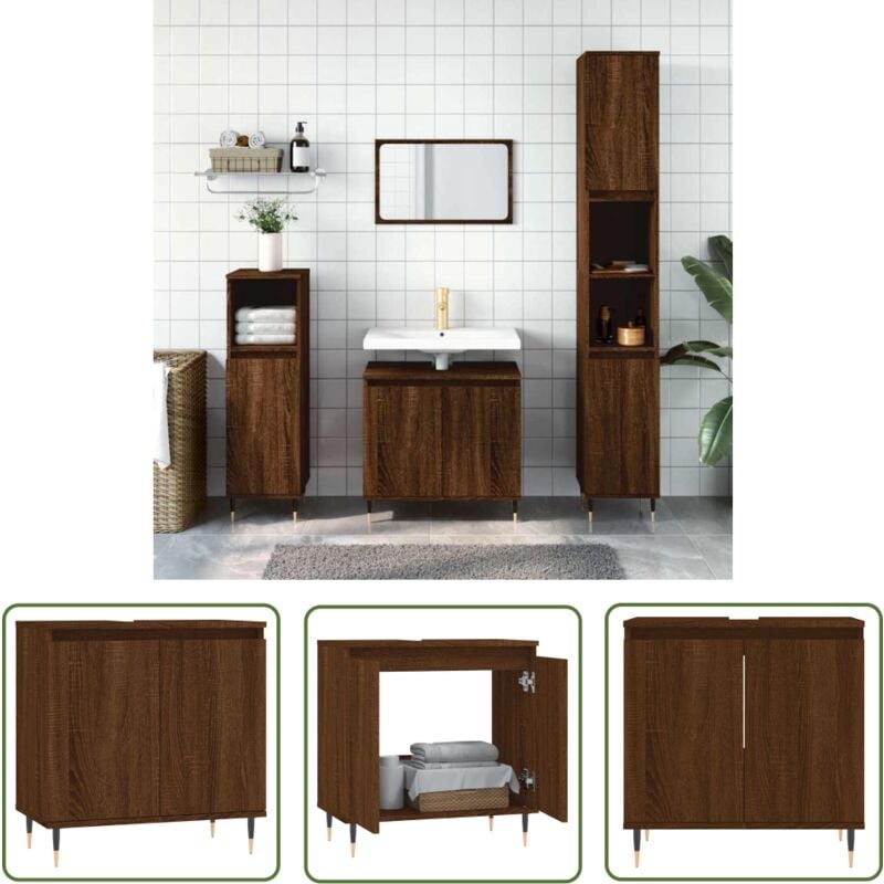 Armoire de bain chêne marron 58x33x60 cm bois d'ingénierie - Meuble De Salle De Bain - Armoire De Salle De Bain - Rangement Salle De Bain - Commode