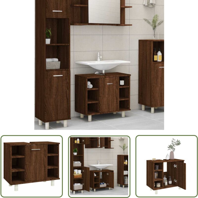 The Living Store - Armoire de bain Chêne marron 60x32x53,5 cm Bois d'ingénierie - Meuble De Salle De Bain - Armoire De Salle De Bain - Rangement