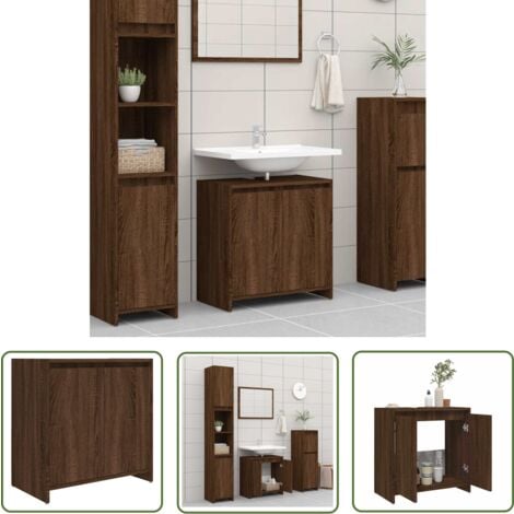 The Living Store Armoire de bain Chêne marron 60x33x61 cm Bois d'ingénierie - Meuble De Salle De Bain - Armoire De Salle De Bain - Rangement Salle De Bain - Commode Salle De Bain - Meubles Salle De Ba