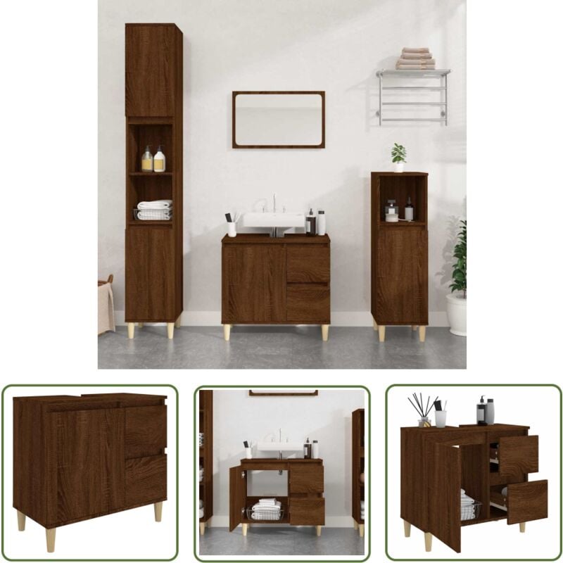 Armoire de bain chêne marron 65x33x60 cm bois d'ingénierie - Meuble De Salle De Bain - Armoire De Salle De Bain - Rangement Salle De Bain - Commode
