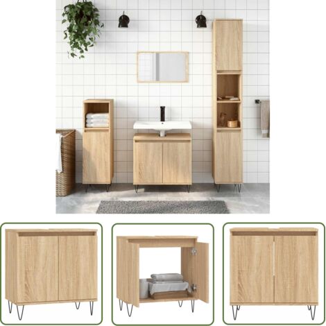The Living Store Armoire de bain chêne sonoma 58x33x60 cm bois d'ingénierie - Meuble De Salle De Bain - Armoire De Salle De Bain - Rangement Salle De Bain - Commode Salle De Bain - Design Industriel