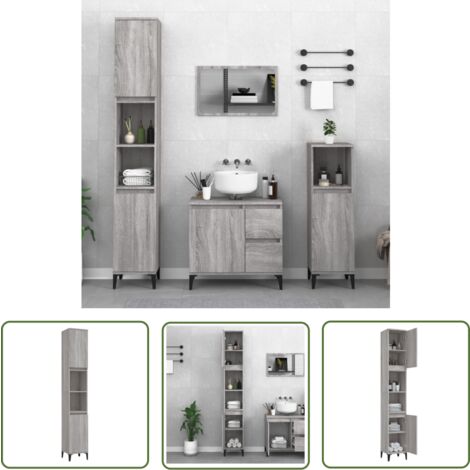 The Living Store Armoire de bain sonoma gris 30x30x190 cm bois d'ingénierie - Meuble De Salle De Bain - Armoire De Salle De Bain - Rangement Salle De Bain - Armoire Lavabo - Commode Salle De Bain