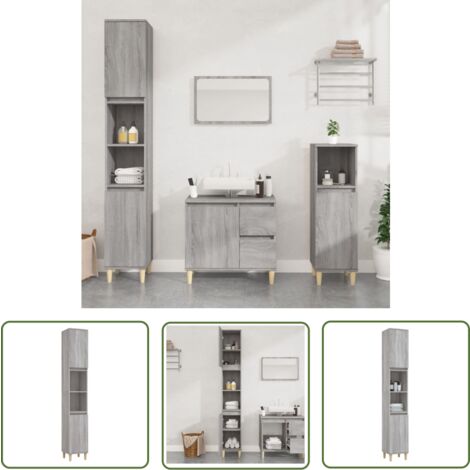 The Living Store Armoire de bain sonoma gris 30x30x190 cm bois d'ingénierie - Meuble De Salle De Bain - Armoire De Salle De Bain - Rangement Salle De Bain - Commode Salle De Bain - Mobilier Salle De B