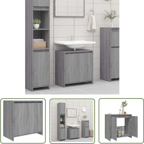 The Living Store Armoire de bain Sonoma gris 60x33x61 cm Bois d'ingénierie - Meuble De Salle De Bain - Armoire De Salle De Bain - Rangement Salle De Bain - Commode Salle De Bain - Décoration Salle De 