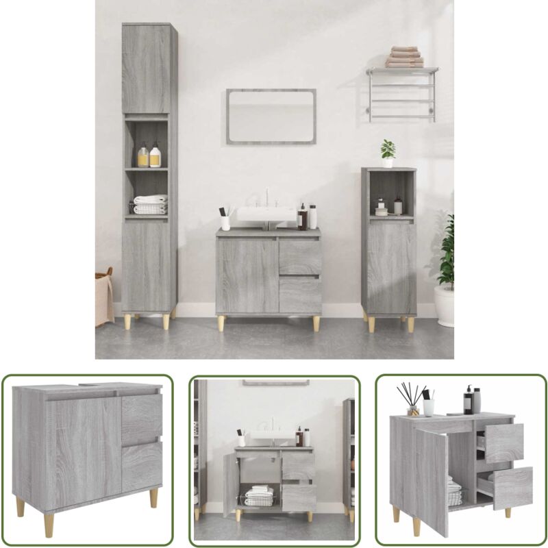 Armoire de bain sonoma gris 65x33x60 cm bois d'ingénierie - Meuble De Salle De Bain - Armoire De Salle De Bain - Rangement Salle De Bain - Commode