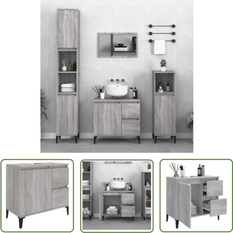 The Living Store Armoire de bain sonoma gris 65x33x60 cm bois d'ingénierie - Meuble De Salle De Bain - Armoire De Salle De Bain - Rangement Salle De Bain - Commode Salle De Bain - Armoire Lavabo