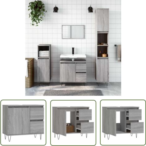 The Living Store Armoire de bain sonoma gris 65x33x60 cm bois d'ingénierie - Meuble De Salle De Bain - Armoire De Salle De Bain - Rangement Salle De Bain - Commode Salle De Bain - Design Industriel