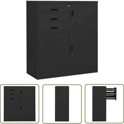 The Living Store Armoire de bureau Anthracite 90x40x102 cm Acier - Meuble De Bureau - Armoire De Rangement - Classeur - Armoire Métallique - Organisation De Bureau