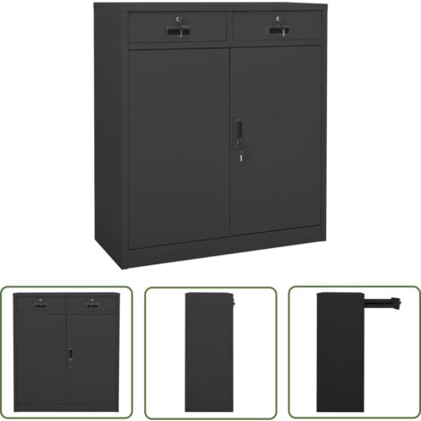 The Living Store Armoire de bureau Anthracite 90x40x102 cm Acier - Meuble De Bureau - Armoire De Rangement - Classeur - Armoire Métallique - Organisation De Bureau