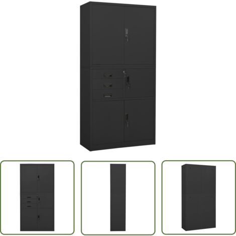 The Living Store Armoire de bureau Anthracite 90x40x180 cm Acier - Meuble De Bureau - Armoire De Rangement - Classeur - Armoire Métallique - Organisation De Bureau