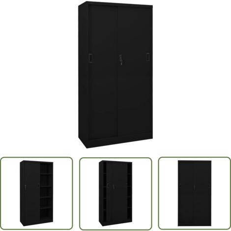 The Living Store Armoire de bureau avec porte coulissante Noir 90x40x180cm Acier - Armoire De Bureau - Meuble De Rangement - Classeur - Armoire Métallique - Armoire Noire