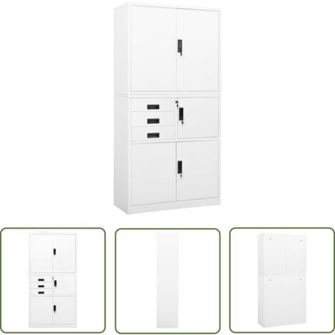 The Living Store Armoire de bureau Blanc 90x40x180 cm Acier - Meuble De Bureau - Armoire De Rangement - Armoire Métallique - Classeur - Organisation De Bureau
