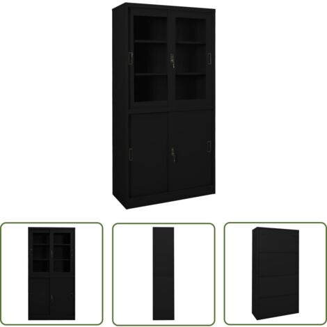 The Living Store Armoire de bureau et porte coulissante Blanc 90x40x180 cm Acier - Armoire De Bureau - Meuble De Rangement - Classement Documents - Armoire Métallique - Armoire Avec Serrure