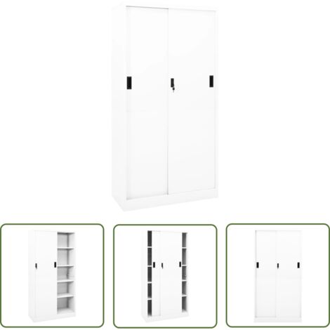 The Living Store Armoire de bureau et porte coulissante Blanc 90x40x180 cm Acier - Armoire De Bureau - Meuble De Rangement - Classeur - Armoire Métallique - Armoire Blanche