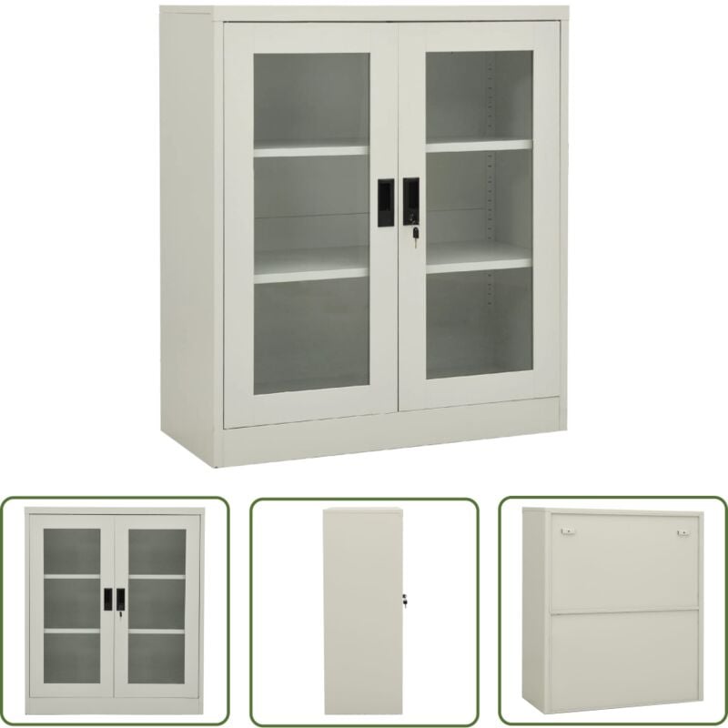 The Living Store - Armoire de bureau Gris clair 90x40x105 cm Acier - Meuble De Classement - Armoire De Bureau - Rangement Documents - Armoire