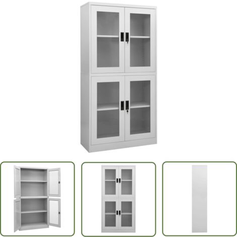 The Living Store Armoire de bureau Gris clair 90x40x180 cm Acier et verre trempé - Armoire De Bureau - Meuble De Rangement - Classeur - Armoire Métallique - Armoire Vitrée