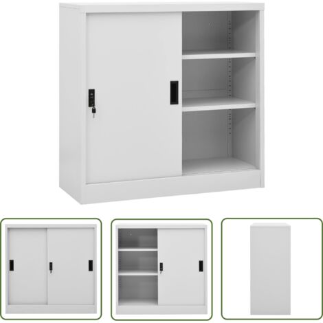 The Living Store Armoire de bureau porte coulissante Gris clair 90x40x90cm Acier - Armoire De Bureau - Meuble De Rangement - Classeur - Armoire Métallique - Armoire Grise
