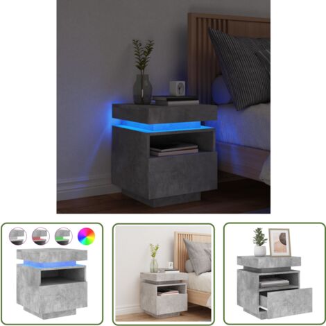 The Living Store Armoire de chevet avec lumières LED gris béton 40x39x48,5 cm - Table De Chevet - Luminaire Led - Meubles Chambre - Commode - Étagère Murale