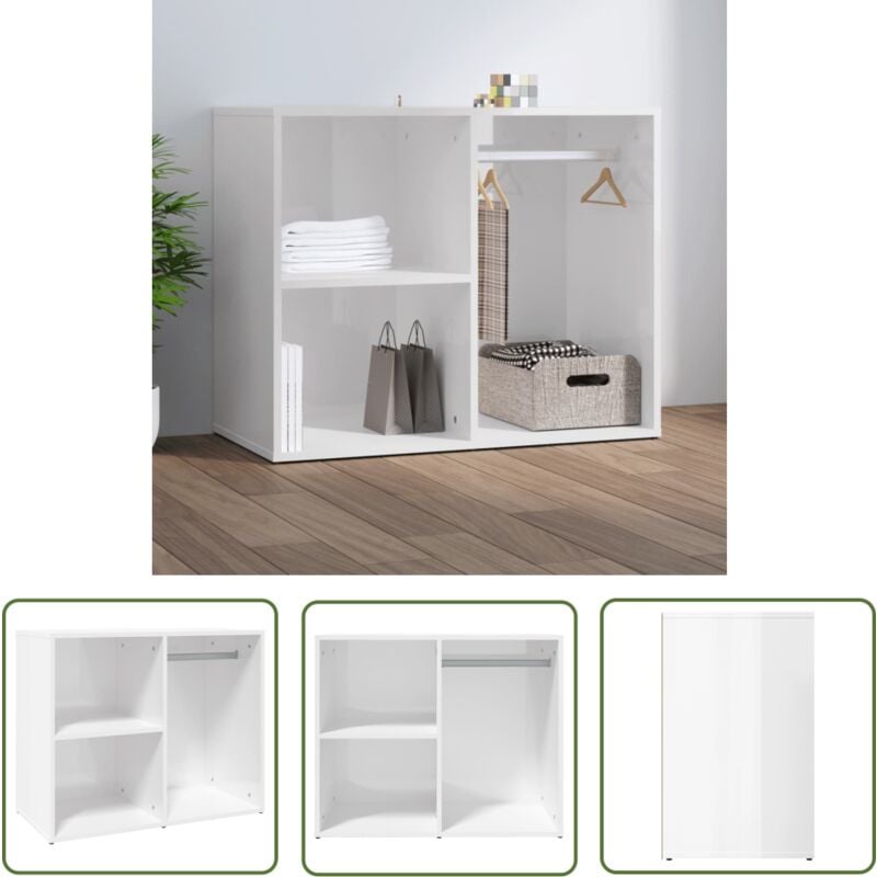 The Living Store - Armoire de dressing Blanc brillant 80x40x65cm Bois d'ingénierie - Armoire De Dressing - Meuble Rangement - Placard - Commode