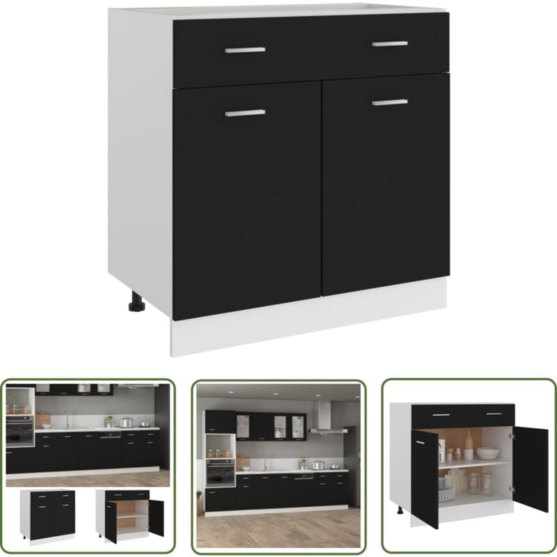 Armoire de plancher à tiroir Noir 80x46x81,5 cm Bois ingénierie - Meuble De Cuisine - Armoire De Cuisine - Rangement Cuisine - Meuble Rangement