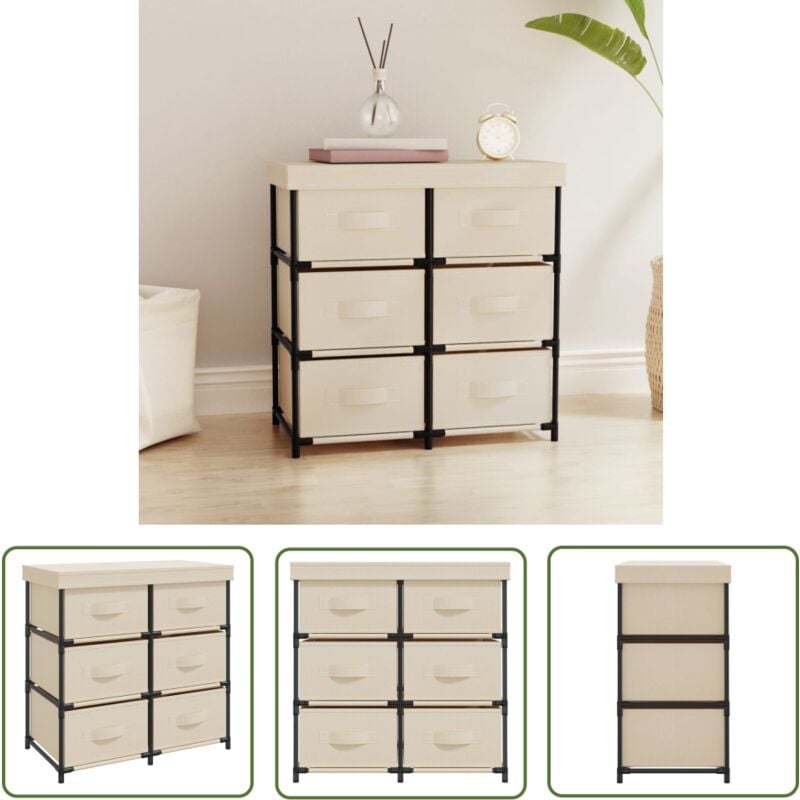 The Living Store - Armoire de rangement avec 6 tiroirs 55x29x55 cm Crème Acier - Meuble De Rangement - Armoire De Rangement - Commode - Unité De