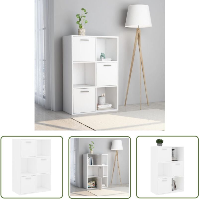 The Living Store Armoire de rangement Blanc 60x29,5x90 cm Bois d'ingénierie - Bibliothèque Blanche - Bibliothèque Design - Meuble Rangement - Étagère