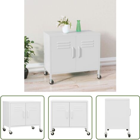 The Living Store Armoire de rangement Blanc 60x35x56 cm Acier - Meuble De Rangement - Armoire Blanche - Armoire Métallique - Meuble Acier - Rangement Salle De Séjour