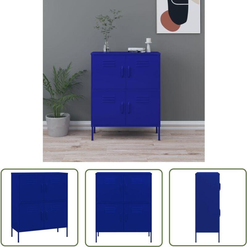The Living Store - Armoire de rangement Bleu marine 80x35x101,5 cm Acier - Armoire De Rangement - Meuble De Rangement - Armoire Bleue - Armoire Acier