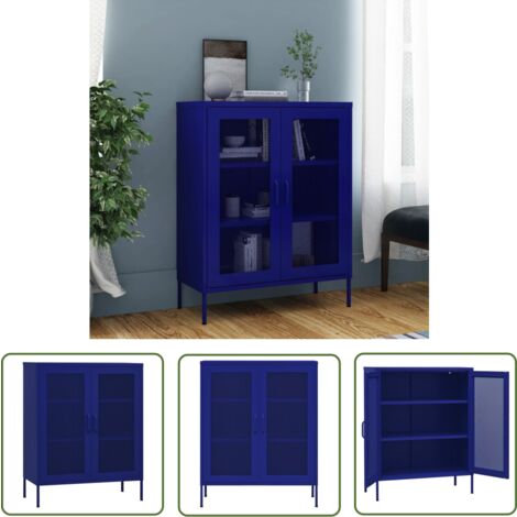 The Living Store Armoire de rangement Bleu marine 80x35x101,5 cm Acier - Meuble De Rangement - Armoire De Rangement - Armoire Bleue - Meuble Acier - Buffet