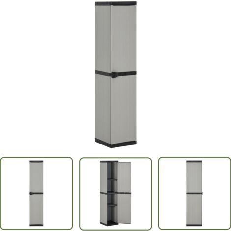The Living Store Armoire de rangement de jardin 3 étagères Gris/noir 34x40x168cm - Meuble De Jardin - Armoire De Rangement Extérieur - Rangement Jardin - Armoire Extérieure - Meuble De Balcon