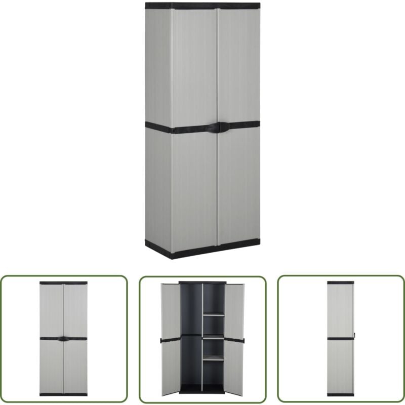 Armoire de rangement de jardin 3 étagères Gris/noir 68x40x168cm - Meuble De Jardin - Armoire Extérieure - Rangement Extérieur - Placard De Jardin