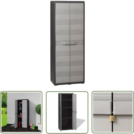The Living Store Armoire de rangement de jardin avec 3 étagères Noir et gris - Meuble De Jardin - Armoire Extérieure - Rangement Extérieur - Armoire De Rangement - Abri Jardin