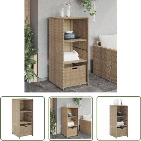 The Living Store Armoire de rangement de jardin beige 50x55x115cm résine tressée - Meuble De Jardin - Coffre De Jardin - Rangement Extérieur - Armoire De Jardin - Résine Tressée