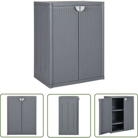 The Living Store Armoire de rangement de jardin gris 65x45x88 cm PP rotin - Meuble De Rangement Extérieur - Armoire De Jardin - Rangement Jardin - Armoire Grise - Buffet Exterieur