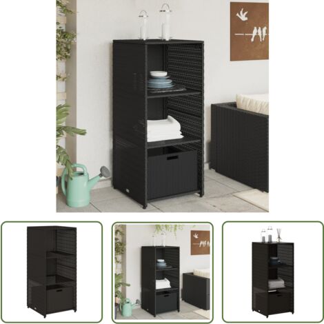 The Living Store Armoire de rangement de jardin noir 50x55x115 cm résine tressée - Meuble De Jardin - Coffre De Jardin - Rangement Exterieur - Armoire De Jardin - Résine Tressée