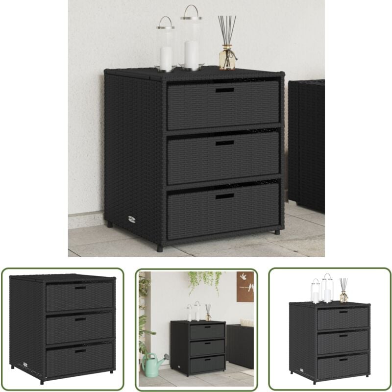Armoire de rangement de jardin noir 55x59x69 cm résine tressée - Coffre De Jardin - Rangements Exterieur - Mobilier De Jardin - Coffre Rangement