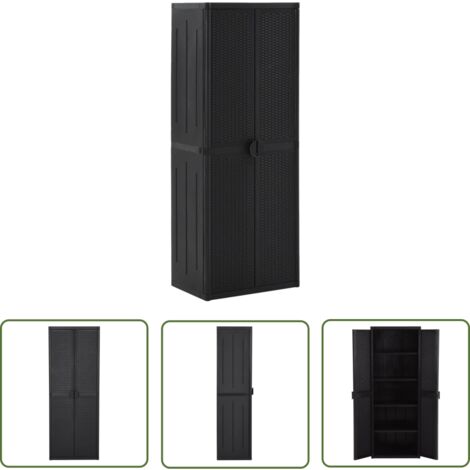 The Living Store Armoire de rangement de jardin Noir 65x45x172 cm PP Rotin - Armoire De Rangement - Meuble De Rangement - Armoire Extérieure - Armoire De Jardin - Mobilier Extérieur