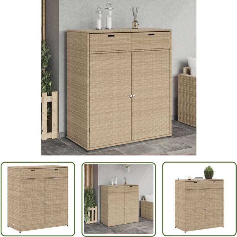 Armoire de rangement jardin beige 105x55x113 cm résine tressée - Coffre De Jardin - Rangements Exterieur - Mobilier De Jardin - Armoire De Jardin