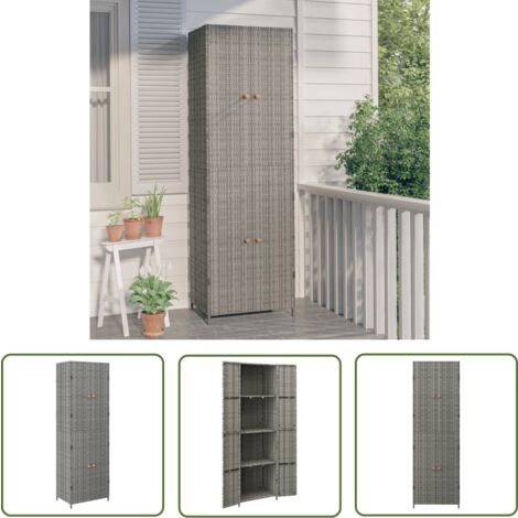 The Living Store Armoire de rangement jardin Gris 59x40x180 cm Résine tressée - Meuble De Jardin - Armoire Extérieure - Rangement Extérieur - Abri De Jardin - Meuble En Résine Tressée