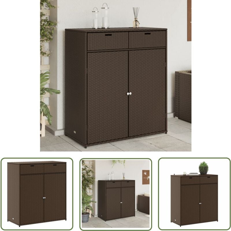The Living Store Armoire de rangement jardin marron 105x55x113 cm résine tressée - Meuble De Jardin - Coffre De Jardin - Rangement Extérieur