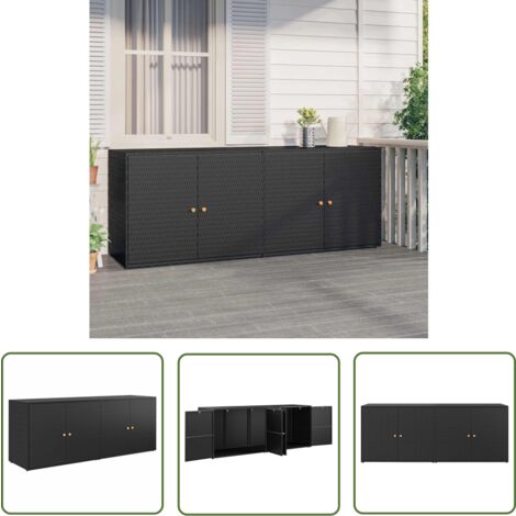The Living Store Armoire de rangement jardin Noir 198x55,5x80 cm Résine tressée - Meuble De Jardin - Armoire Extérieure - Rangement Extérieur - Abri De Jardin - Meuble En Résine Tressée