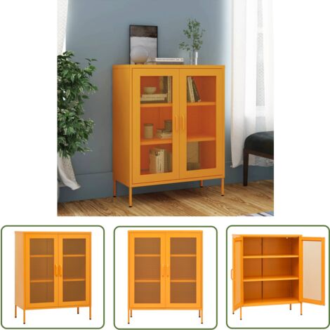 The Living Store Armoire de rangement Jaune moutarde 80x35x101,5 cm Acier - Meuble De Rangement - Armoire De Rangement - Armoire Laterale - Buffet - Meuble Jaune