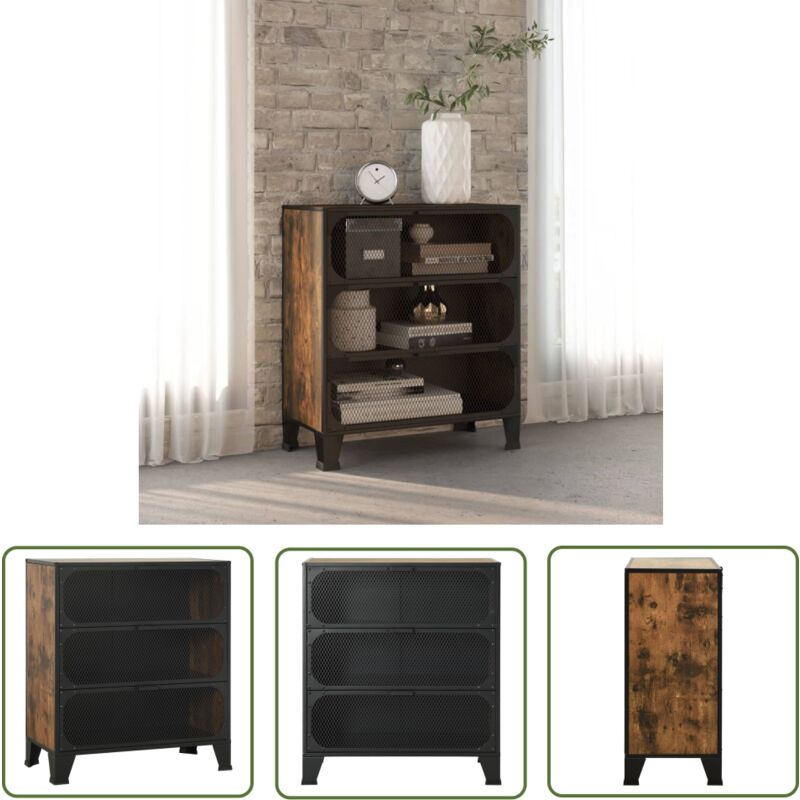 The Living Store - Armoire de rangement Marron rustique 72x36x82 cm Métal et mdf - Meuble De Rangement - Armoire De Rangement - Meuble Industriel