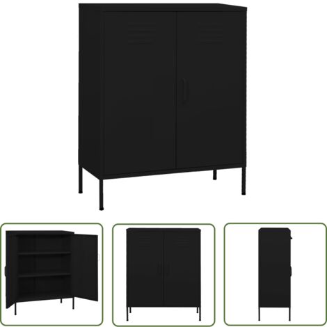 The Living Store Armoire de rangement Noir 80x35x101,5 cm Acier - Meuble De Rangement - Armoire De Rangement - Armoire Laterale - Buffet Noir - Meuble Acier