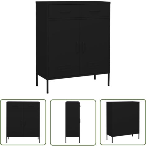 The Living Store Armoire de rangement Noir 80x35x101,5 cm Acier - Meuble De Rangement - Armoire Noir - Armoire Métallique - Rangement Salle De Séjour - Rangement Salon