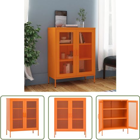 The Living Store Armoire de rangement Orange 80x35x101,5 cm Acier - Meuble De Rangement - Armoire De Rangement - Armoire Laterale - Buffet - Meuble D'entrée