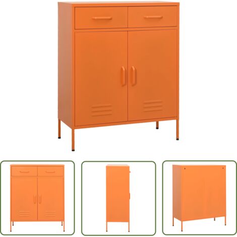 The Living Store Armoire de rangement Orange 80x35x101,5 cm Acier - Meuble De Rangement - Armoire De Rangement - Armoire Métallique - Rangement Salle De Séjour - Rangement Salon
