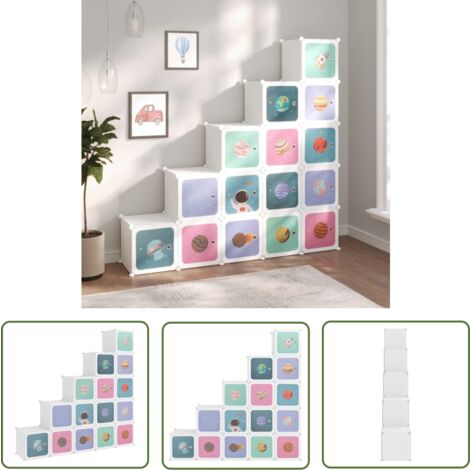 The Living Store Armoire de rangement pour enfants avec 15 cubes Blanc PP - Meuble Enfant - Rangements Enfants - Armoire Rangement - Étagère Enfant - Organiseur Jouets